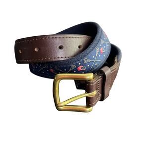 Vineyard Vines By Shep & Ian Brass Buckle Belt Boys 32 Navy Blue Lacrosse Design